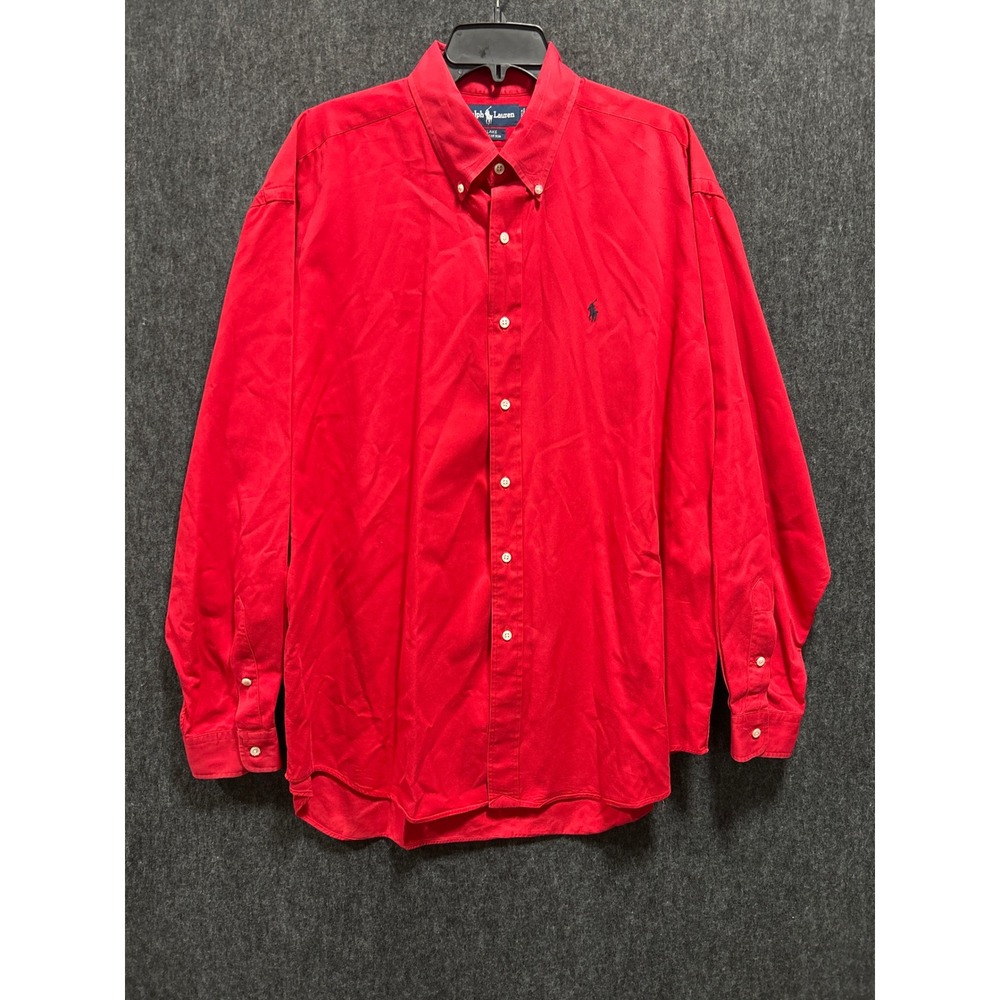 Polo Ralph Lauren Button Down Shirt Mens XL Red Blake Cotton Long Sleeve